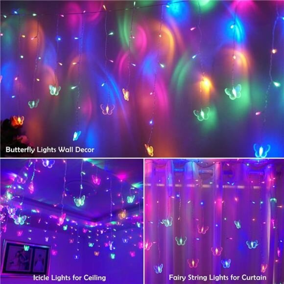 Butterfly curtain fairy lights 20ft multicolor LED string lights remote timer US - Picture 3 of 8